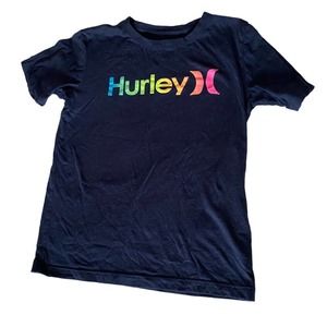Hurley Graphic Tee T-Shirt Boys L 10 12 Short Sleeve Navy Pink Surf Skate Logo